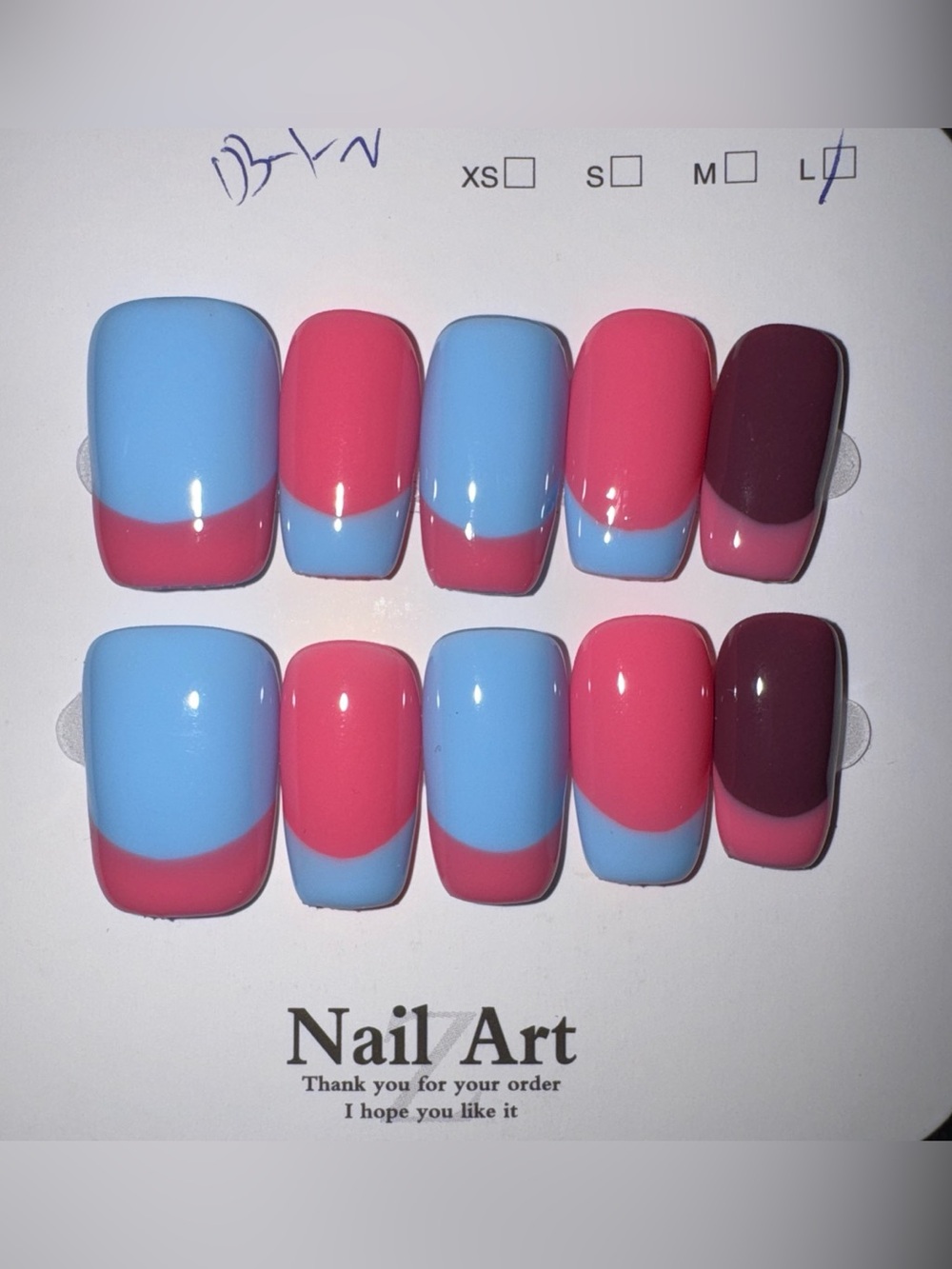 Blue, Pink & Plum French Press-On Nails